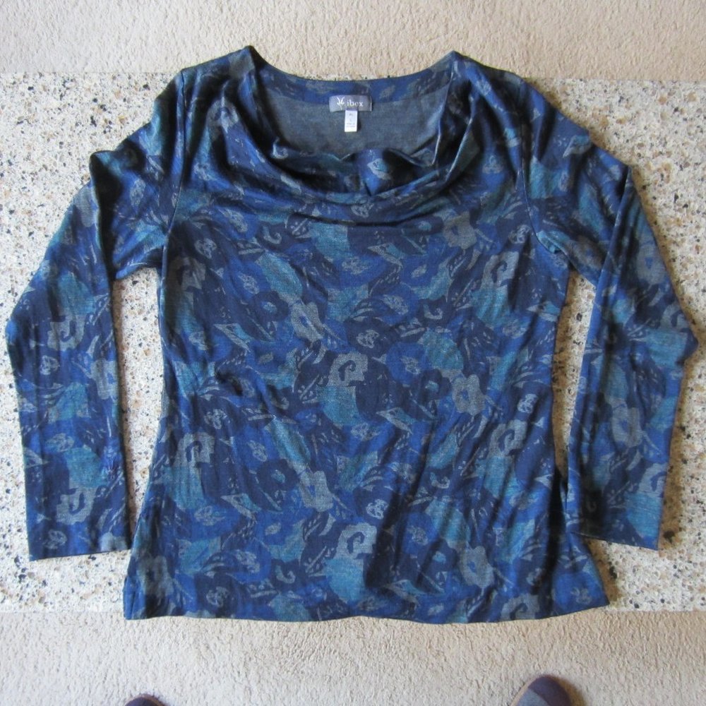 Ibex 100% Merino Wool Cowl/Drape Neck top, Sz L - perfect!